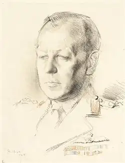 Chalk head-and-shoulder portrait of man in military uniform.