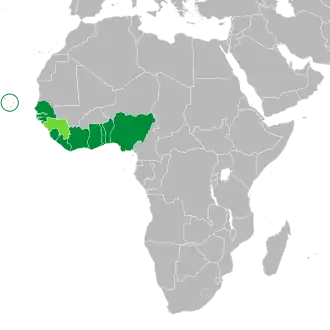 Map of Africa indicating the ECOWAS member states.