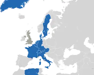 A coloured map of the countries of Europe