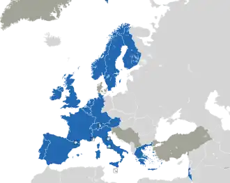 A coloured map of the countries of Europe