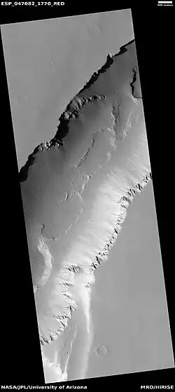 Layers inside Noctis Labyrinthus, as seen by HiRISE under HiWish program