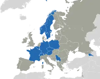 A coloured map of the countries of Europe