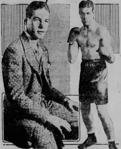 2 pictures of Eddie Roberts (boxer). one of him in a suit and another of him with his boxing equipment on December 22, 1926