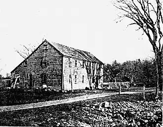 c. 1643 Edmund Rice homestead in Sudbury (now Wayland, Massachusetts), destroyed by fire c. 1912