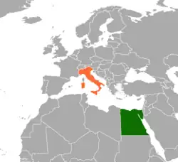 Map indicating locations of Italy and Egypt