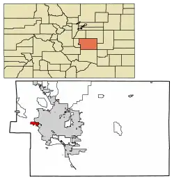 Location of the City of Manitou Springs in El Paso County, Colorado.