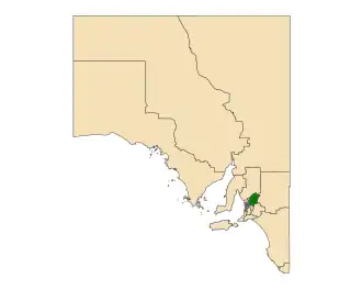 Map of South Australia with electoral district of Schubert highlighted