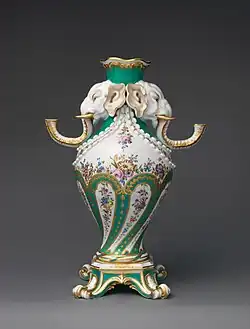 Rococo – elephant-head vase (vase à tête d'éléphant), by the Sèvres porcelain factory, c. 1756 – c. 1762, soft-paste porcelain, Metropolitan Museum of Art