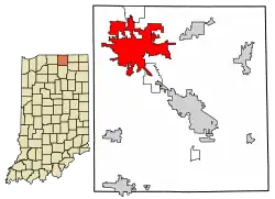 Location of Elkhart in Elkhart County, Indiana.