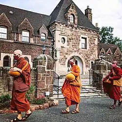 Monks and nuns of Empty Cloud Monastery on piṇḍapāta in West Orange, New Jersey, United States