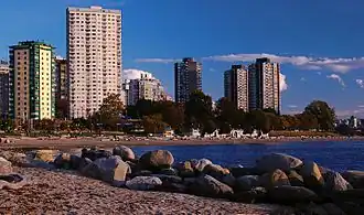 Looking along English Bay Beach in the West End