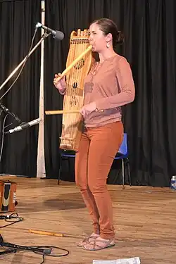 Cécile Nuñez plays Tambourin de Béarn and one-handed flute (flabuta) in Le Passage, Gascony, 2016.