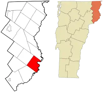 Location in Essex County and the state of Vermont.