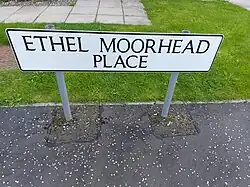Road sign on Ethel Moorhead Place in Perth, Scotland
