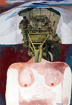Female Worker II, 1986, tempera, collage on hardboard, 63x44 cm
