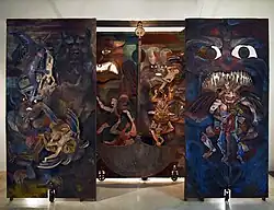 Metal wall with moving elements for the film The Pendulum, the Pit and Hope (1983)