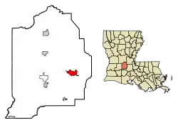 Location of Ville Platte in Evangeline Parish, Louisiana.