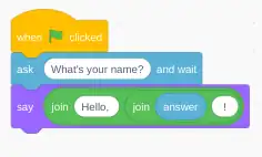 A coded example, using the ask block for the users' name, then responding with it,