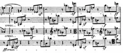 Measures 41–4 from section C of Schoenberg's String Quartet No. 1