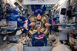 Four Expedition 59 astronauts pose for a playful portrait inside the Harmony module on May 4, 2019