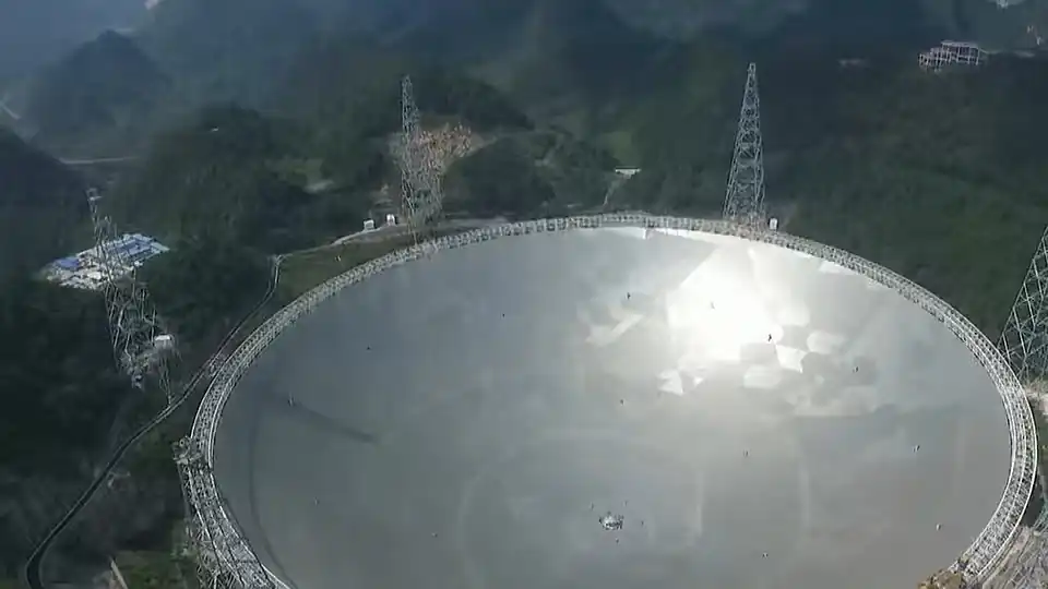 The 500 meter Five-hundred-meter Aperture Spherical Telescope (FAST), China, as seen from above in 2020
