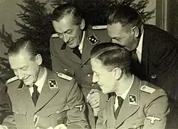 Christmas 1942 in Westerbork (from left to right) Albert Konrad Gemmeker&nbsp;[de], Hassel, Aus der Fünten and Scheltnes of Lippmann, Rosenthal & Co.