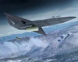 The manufacturer's concept art of the F-23 design repurposed as a supersonic bomber with regional range