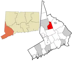 Bethel's location within Fairfield County and Connecticut