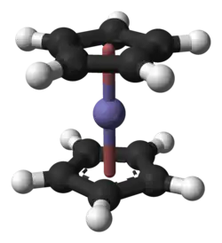 Ferrocene molecule, an object having S10 symmetry. Its symmetry elements are: a vertical rotation axis, a horizontal plane, and an inversion point at the center.