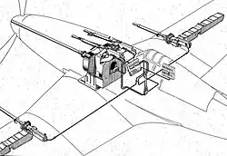 Fiat G.55 gun arrangement, with MG 151/20's as motor- and wing guns