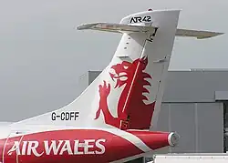 The red dragon on the tailfin of an Air Wales ATR 42 aircraft.