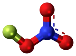 Ball-and-stick model of the fluorine nitrate molecule