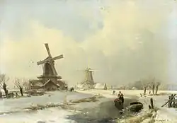 Andreas Schelfhout (1869): Winterlandscape with two windmills, private collection.