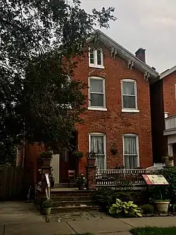 A two-story brick house