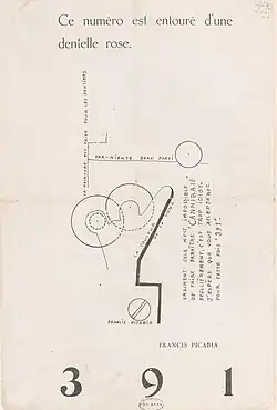 Francis Picabia, Ce numéro et entouré d'une deníelle rose. Page from 391, n. 13, July 1920
