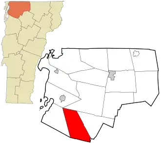 Location in Franklin County and the state of Vermont.