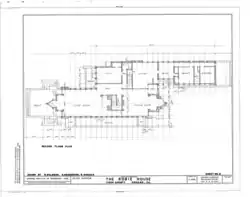Floor plan of the second story. This story is labeled in the plan as the first floor, since it uses European numbering.