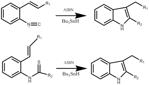 Fukuyama Indole Synthesis with either starting material.