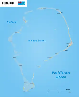Map of the atoll and its islands, Funafuti is the eastern most island