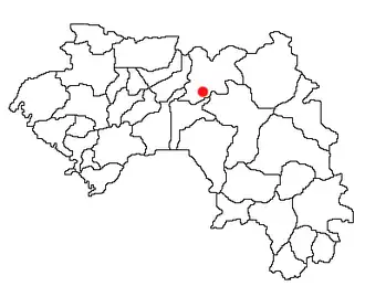 Location of Dinguiraye Prefecture and seat in Guinea.