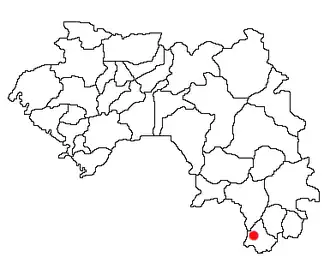 Location of Yomou Prefecture and seat in Guinea.