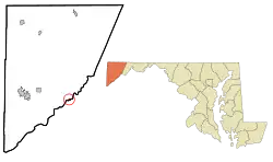 Location of Kitzmiller shown in Maryland
