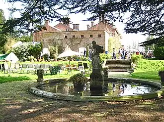 Garthmyl Hall. Pool and statue to N of Hall