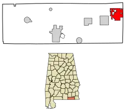 Location of Malvern in Geneva County, Alabama.