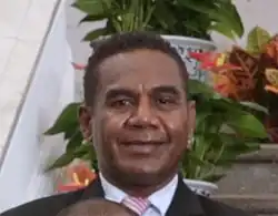 Herming poses for an official photo as part of the delegation led by Prime Minister Sogavare (26 September 2017) in Taipei, Taiwan