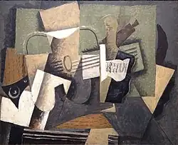 Georges Braque, 1918, Rhum et guitare (Rum and Guitar), oil on canvas, 60 × 73&nbsp;cm, Colección Abelló, Madrid