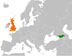 Map indicating locations of Georgia and United Kingdom