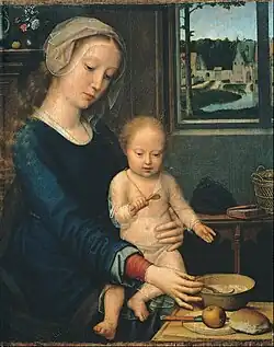 Madonna and Child with the Milk Soup, c. 1515. Oil on panel, 25 x 29 cm, Royal Museum of Fine Arts of Belgium[24]