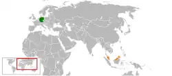 Map indicating locations of Germany and Malaysia