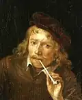 Gerrit Dou: self-portrait with long-stemmed clay pipe (1645)